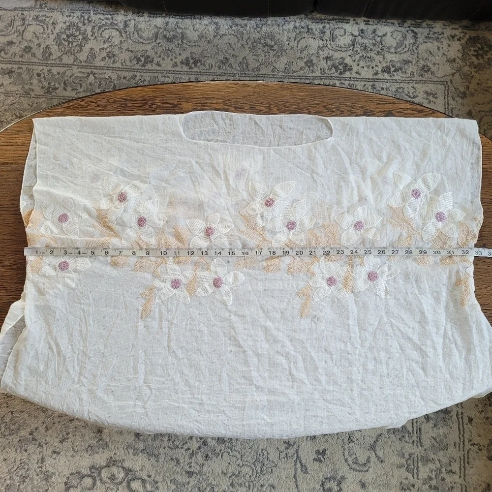 Memories Fashion Ivory Swim Cover Up Poncho with Floral Embroidery One Size